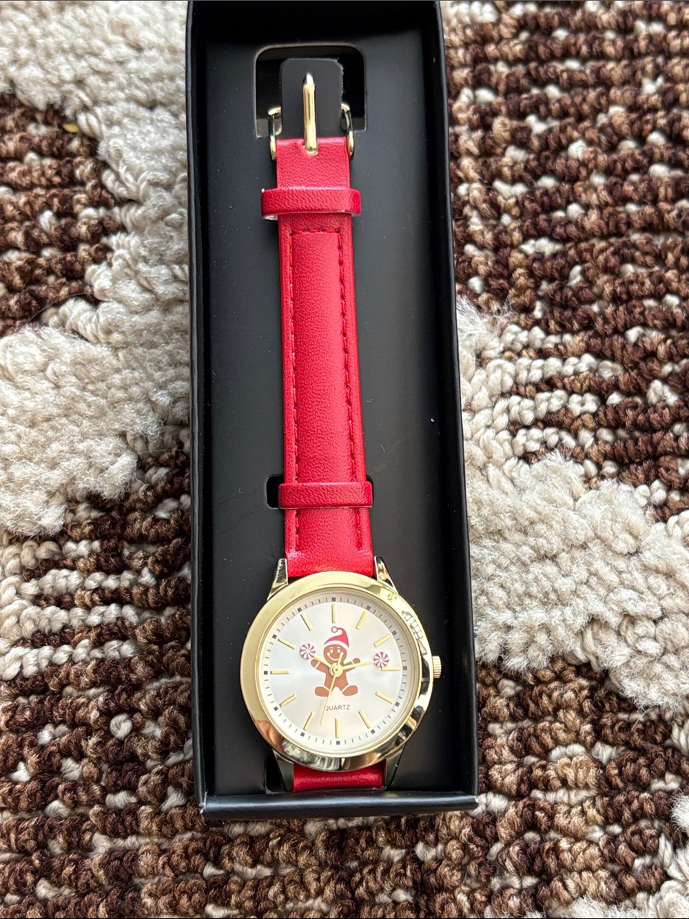 Red Strap Gold-Tone Holiday Gingerbread Quartz Watch Avon
